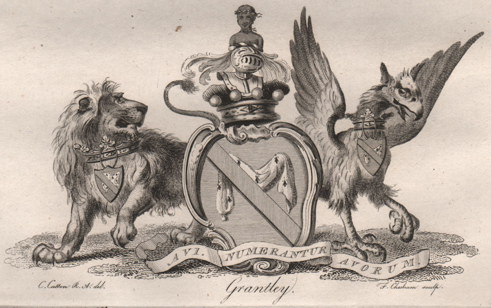 GRANTLEY. Coat of Arms. Heraldry 1790 old antique vintage print picture